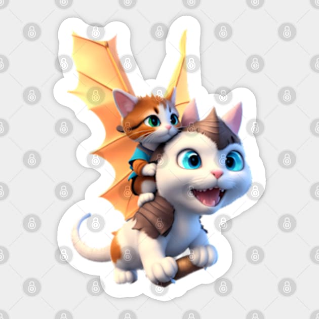 Baby Dragon Cat & Mother - The Dragon Cat Collection Sticker by BrisaArtPrints